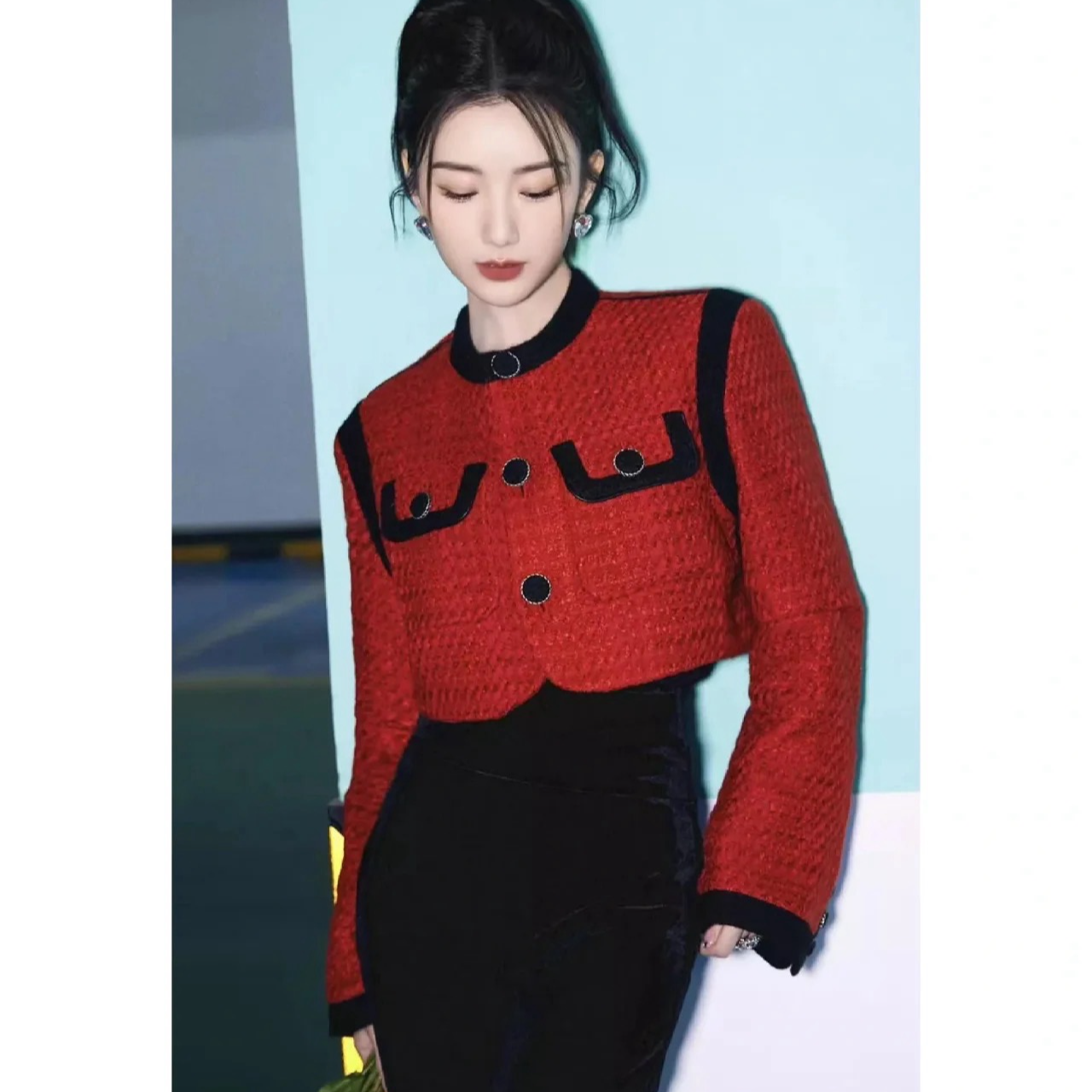 索雪儿时尚红色小香风外套女装2024春秋新款穿搭小个子短上衣短款