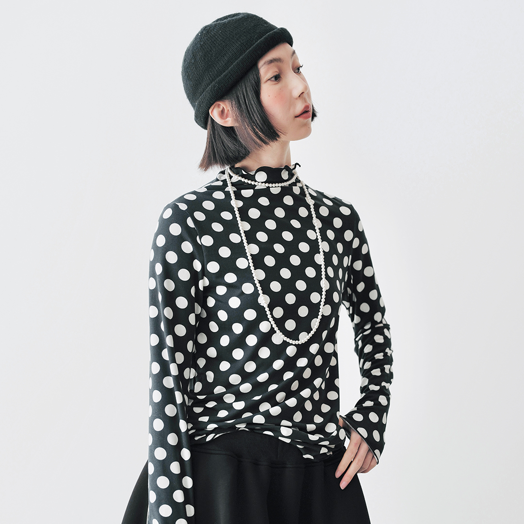 imakokoni2024早秋波点打底显瘦T恤半高领衫长袖244783Q