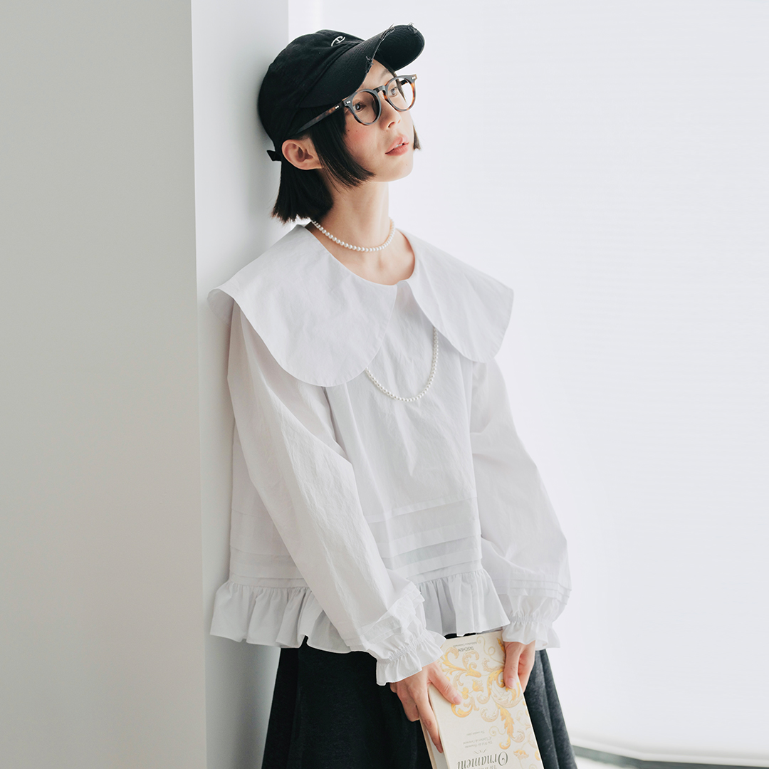 imakokoni2024秋季原创纯棉韩系风百搭娃娃领衬衫244754Q