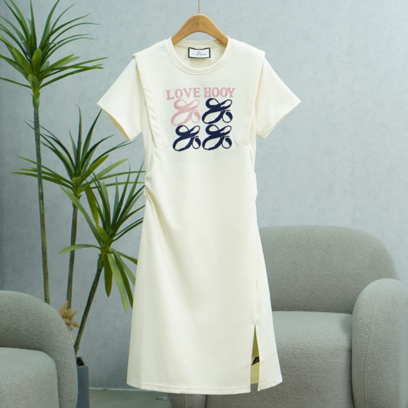 高定系列   HD034   女装时尚撤柜休闲连衣裙米白色