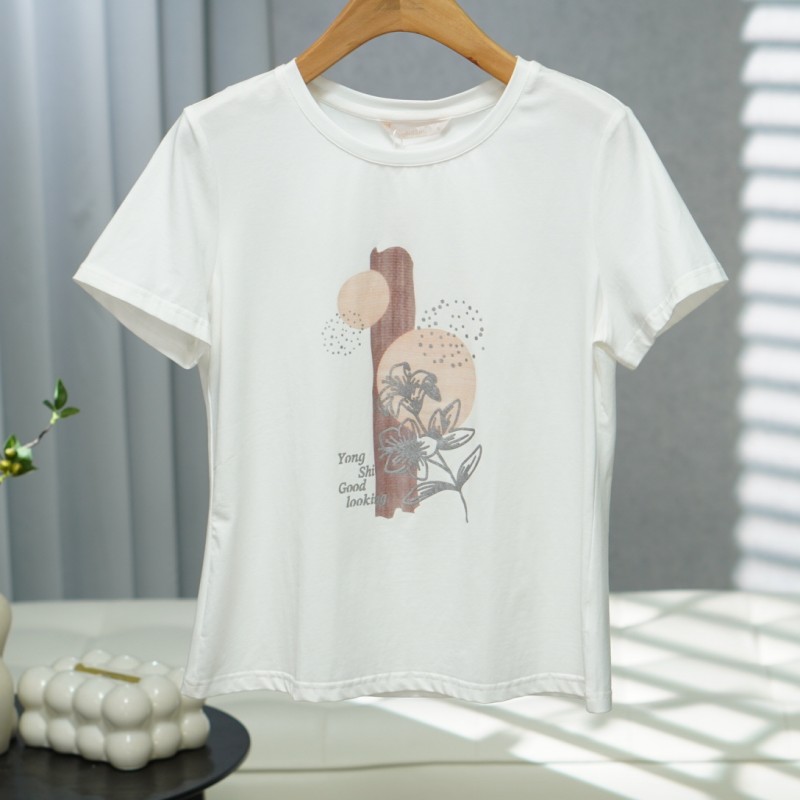 咏系列  Z1291   女装时尚撤柜短袖T恤米白B3093206