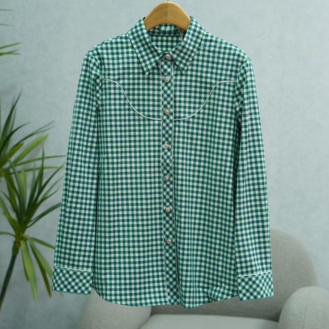 枺系列   WY719   女装时尚撤柜绿格子衬衫1411021