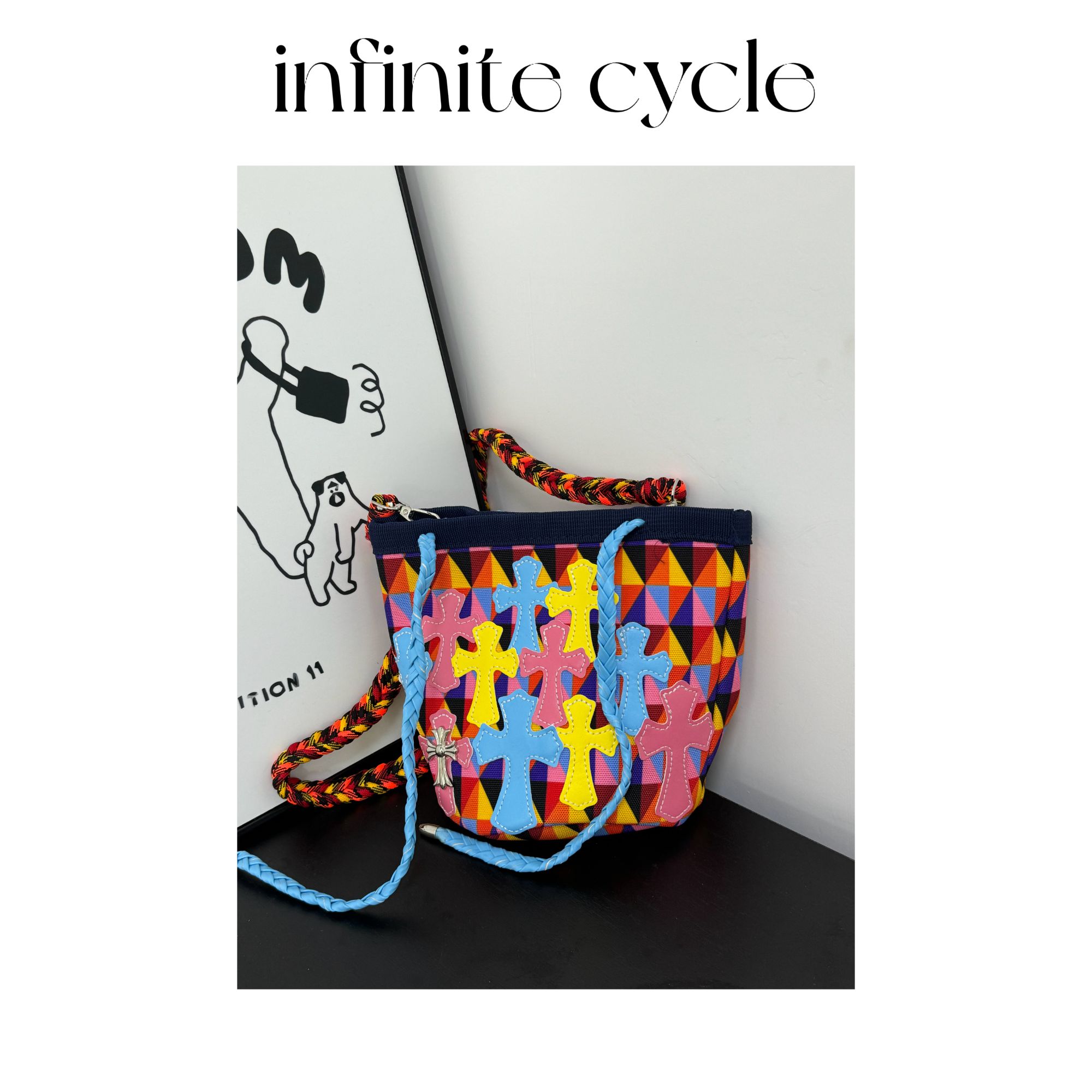 【1027】infinite cycle小众高级潮感辣妹十字架抽绳水桶迷你斜挎包