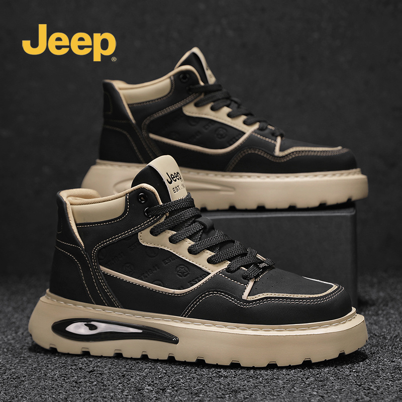 JEEP吉普秋冬新款高帮厚底鞋增高不增重防滑耐磨轻便户外休闲男鞋