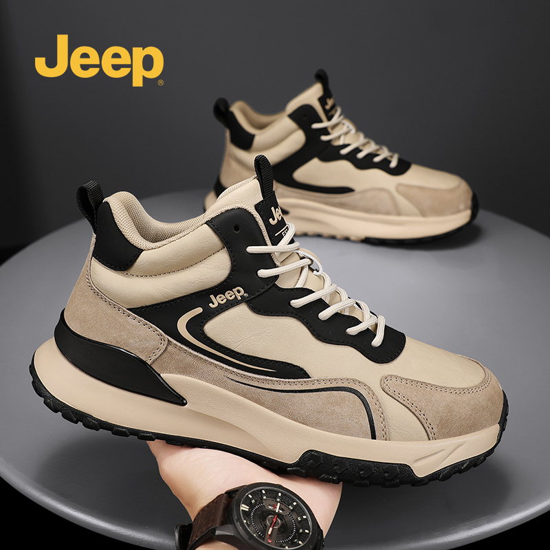 Jeep吉普男士户外运动真皮登山鞋徒步防滑耐磨工装骑行鞋高帮鞋男