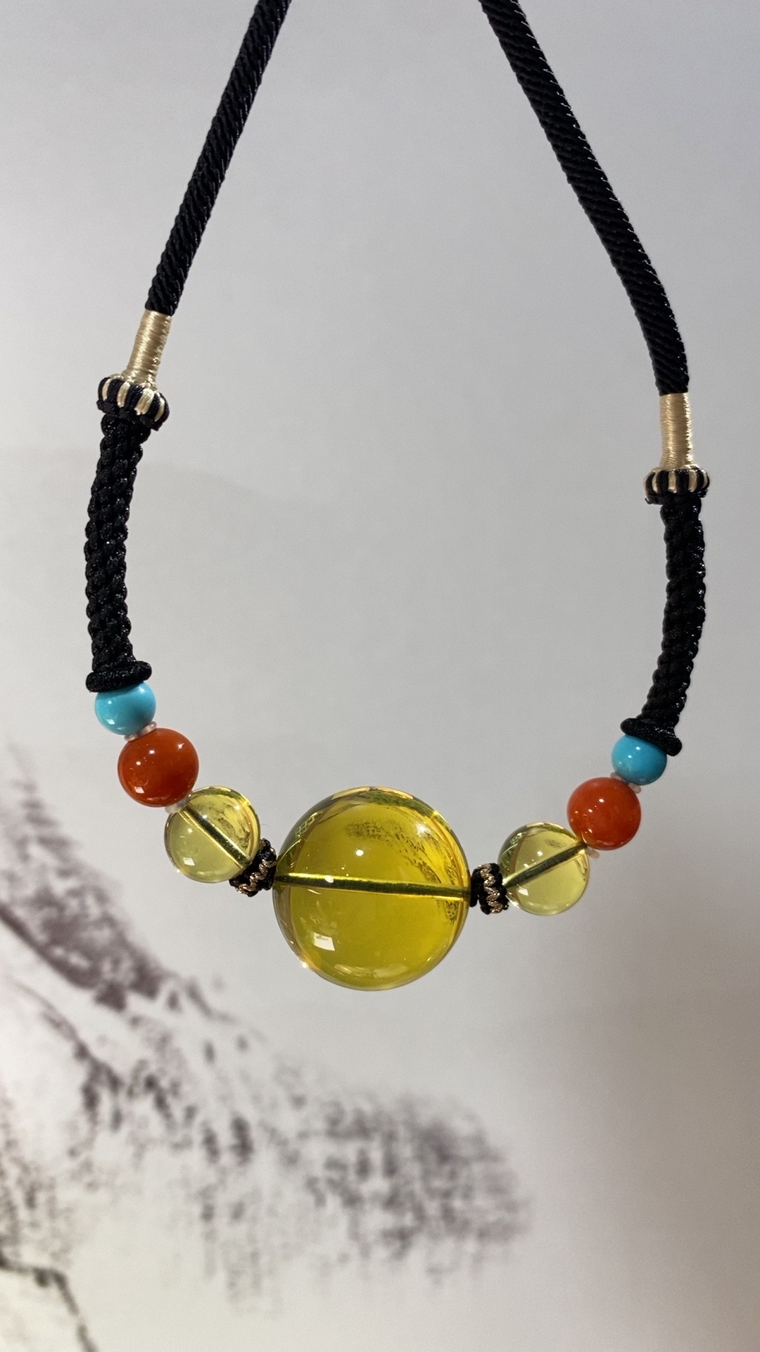 天然缅甸净水蓝珀锁骨项链