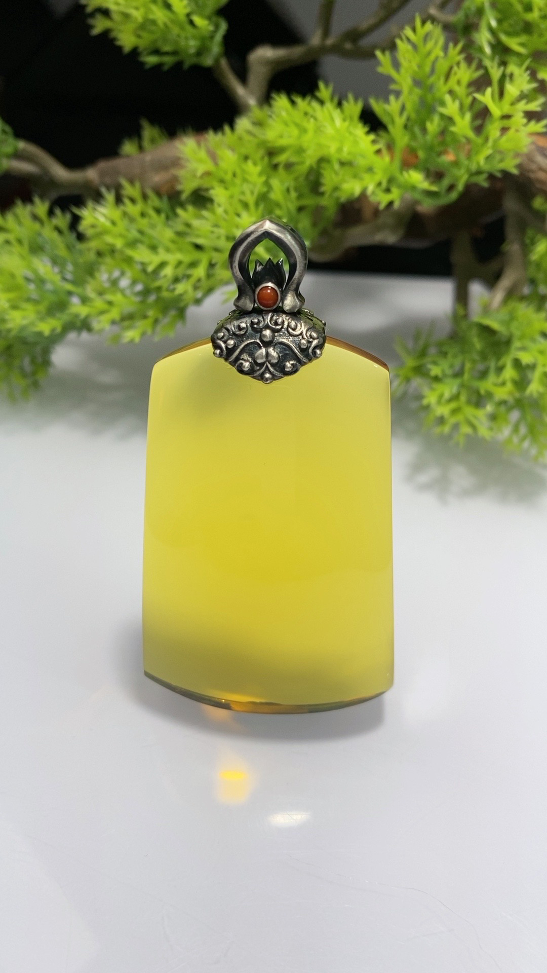 天然缅甸净水蓝珀仿古牌925银镶嵌