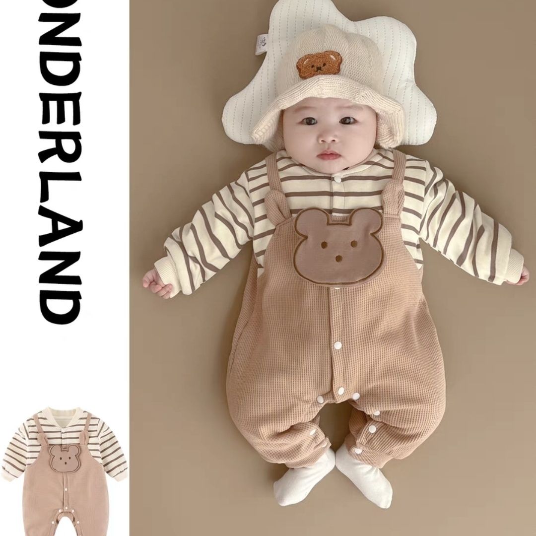 婴儿连体衣春秋加绒男宝宝衣服冬装爬服幼儿假两件外出服冬装开春