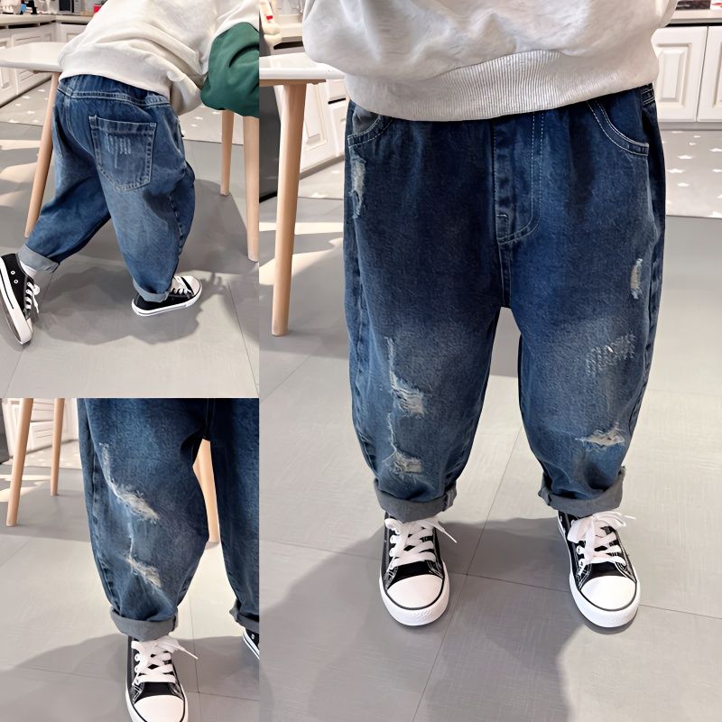 软绵绵~洋气破洞2023春季新款男童牛仔裤中小童宝宝百搭裤子休闲