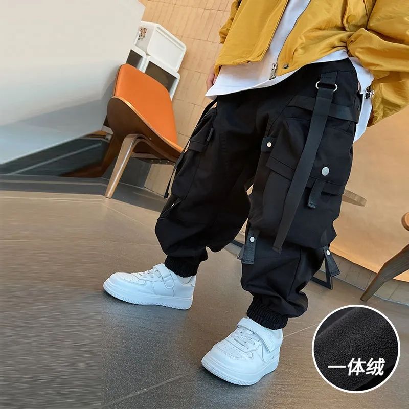 男童秋装裤子2023新款韩版儿童帅气洋气男孩大童春秋工一体绒裤子