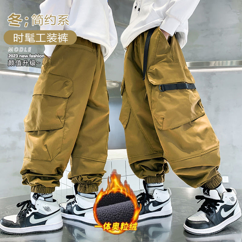 男童裤子加绒款2023新款儿童冬款炸街工装裤中大童秋季加绒男童裤