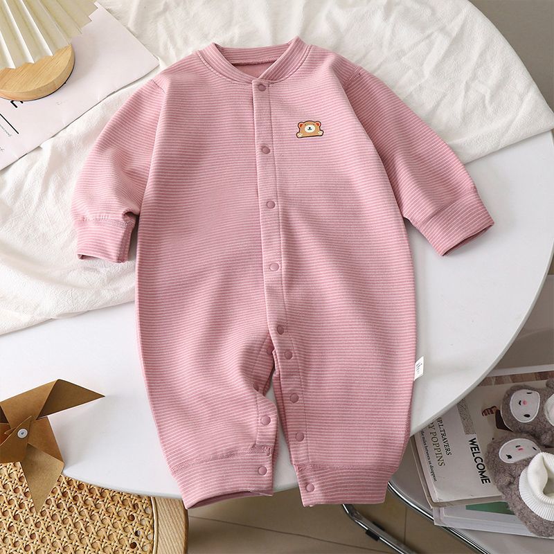 新款婴儿德绒连体衣宝宝条纹哈衣无骨爬服秋冬季新生儿童保暖幼儿