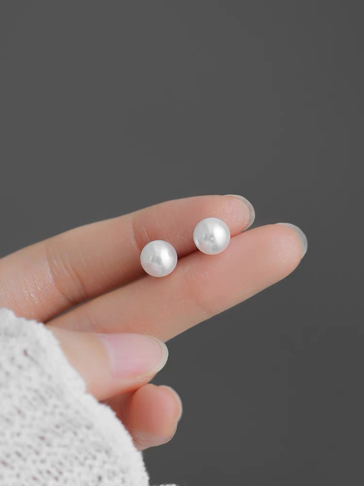 天然淡水珍珠147气质耳饰白色珠珠耳钉6–7 m