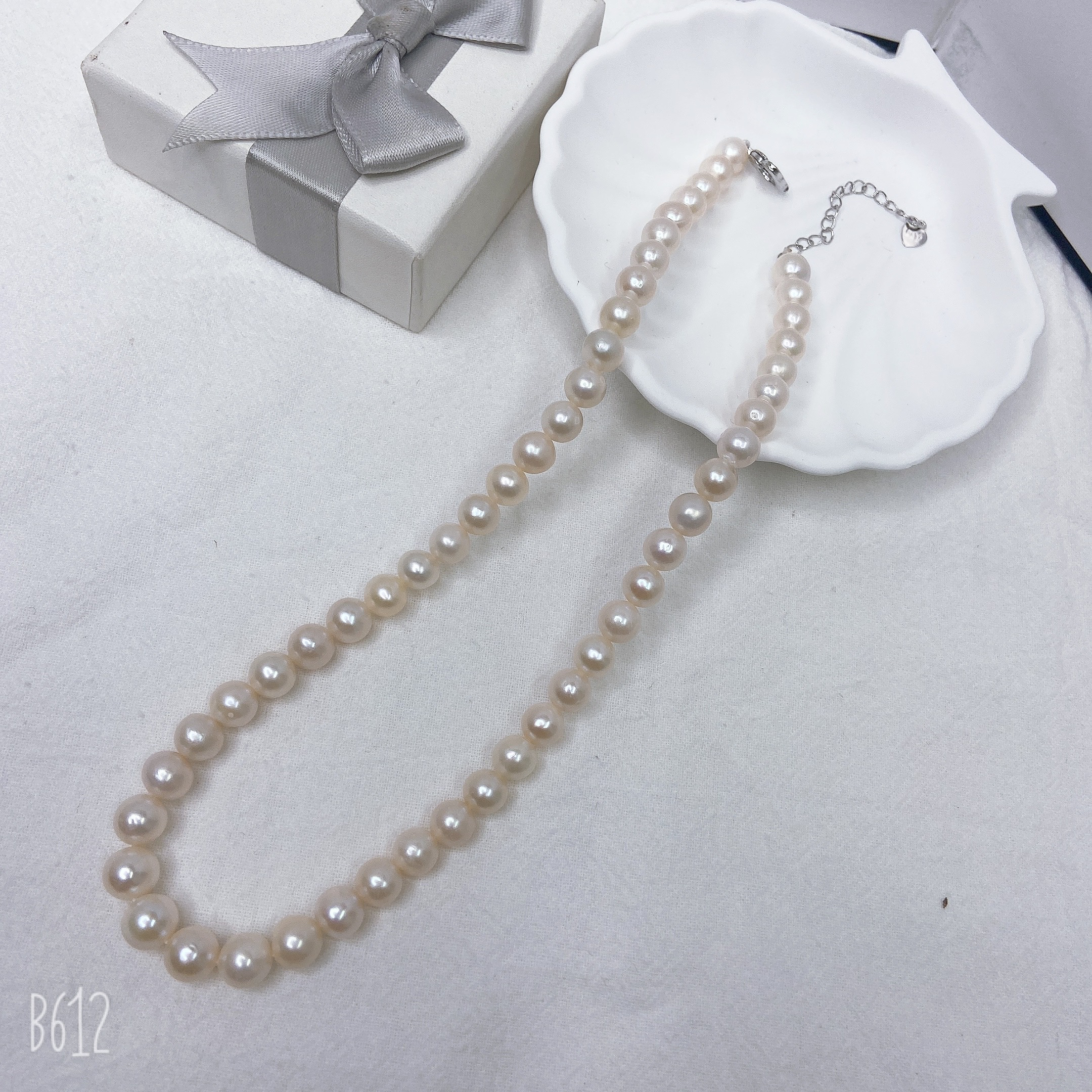 天然淡水珍珠6019#近圆白珠项链7-8m