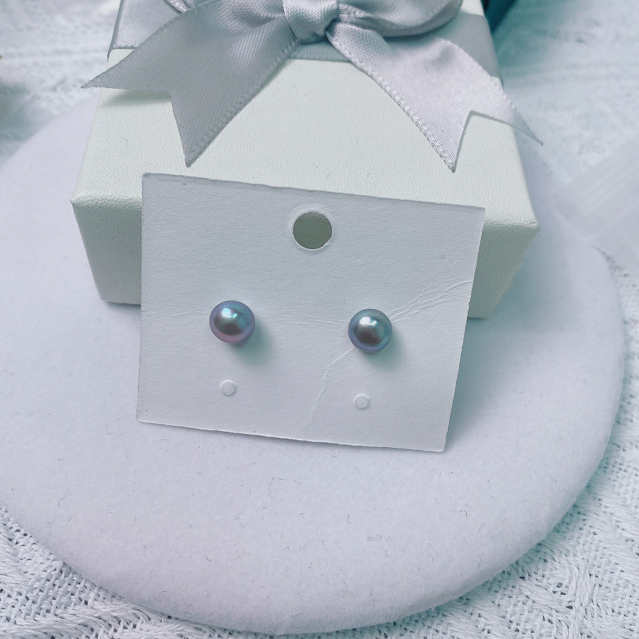 天然淡水珍珠148#灰色馒头珠耳钉6–7 m