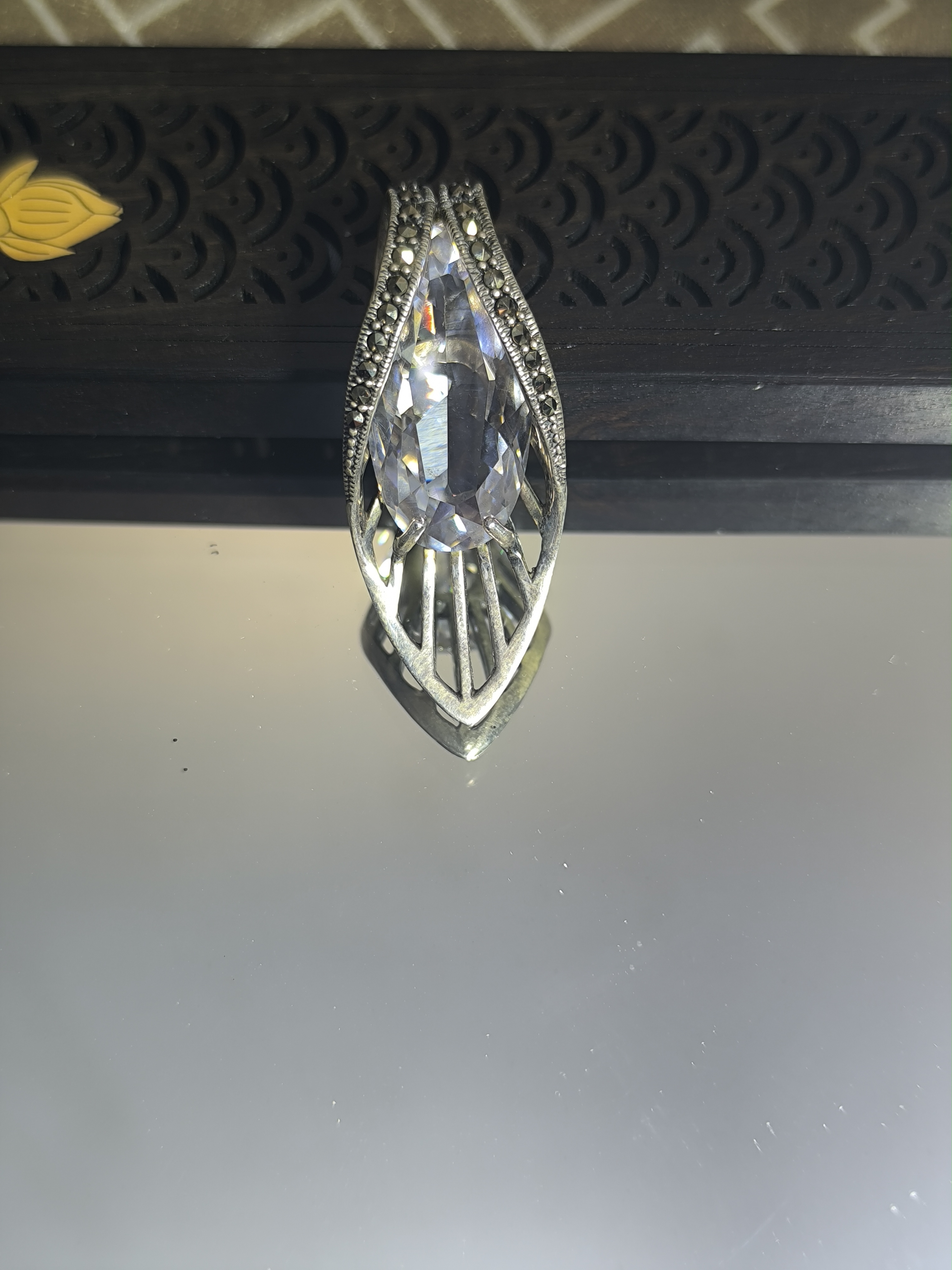 吊坠925银合成锆石 925纯银吊坠，复古手工怀旧白色的吊坠，