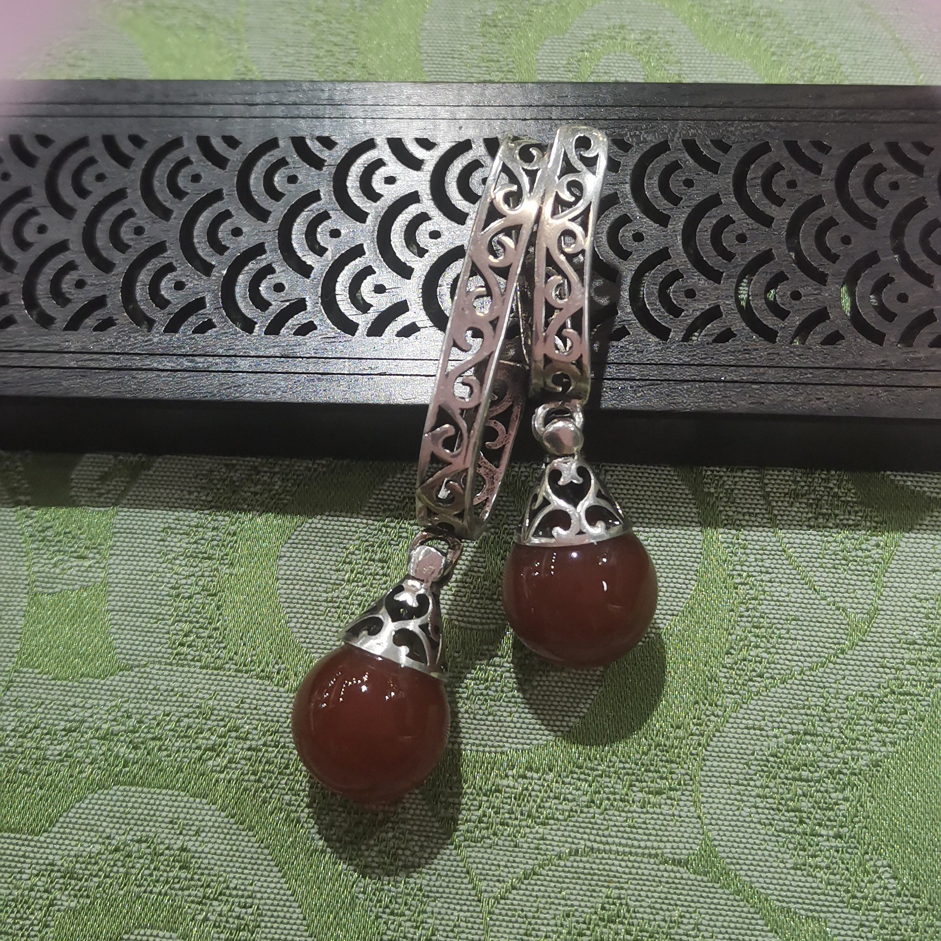 铜合金吊坠 复古镂空红色吊坠项链坠时尚珠宝古风银色吊坠饰品