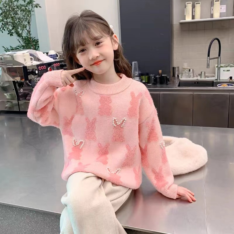 韩国绒女童加厚款毛衣洋气儿童新款冬装6-12岁女孩针织打底衫潮