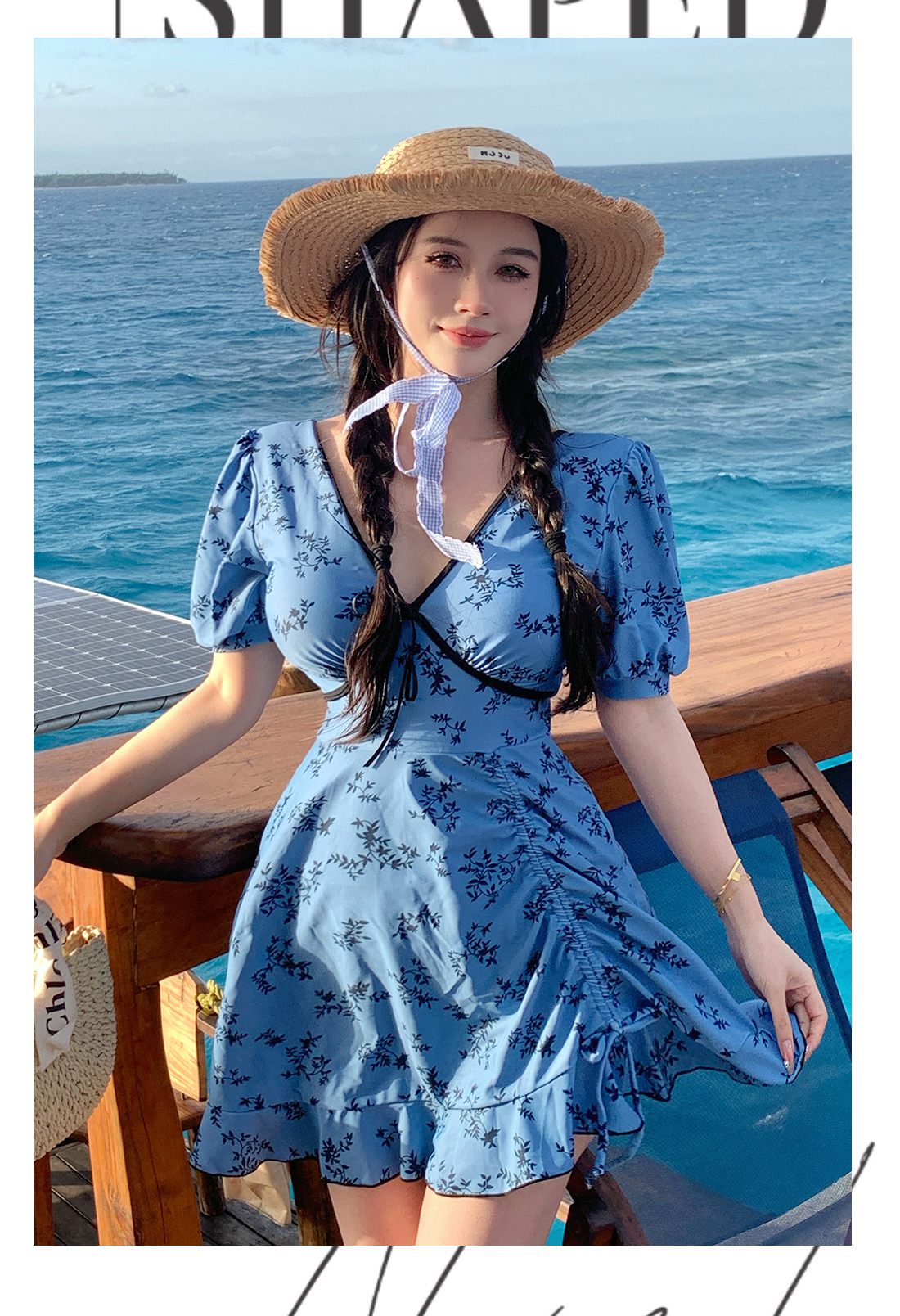 新款微胖女孩连体遮肉显瘦泳衣女大码胖mm裙式保守复古泡温泉泳衣