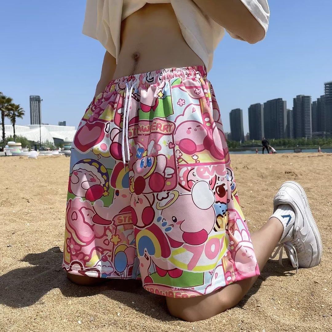 卡通星之卡比原宿风短裤男女夏季冰丝居家睡裤休闲外穿速干沙滩裤