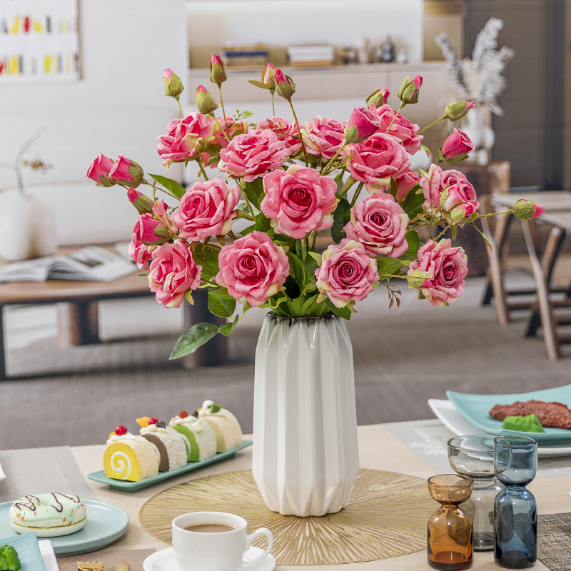  玫瑰仿真花 客厅餐桌房间卧室桌面装饰花艺摆件假花摆设永生花束