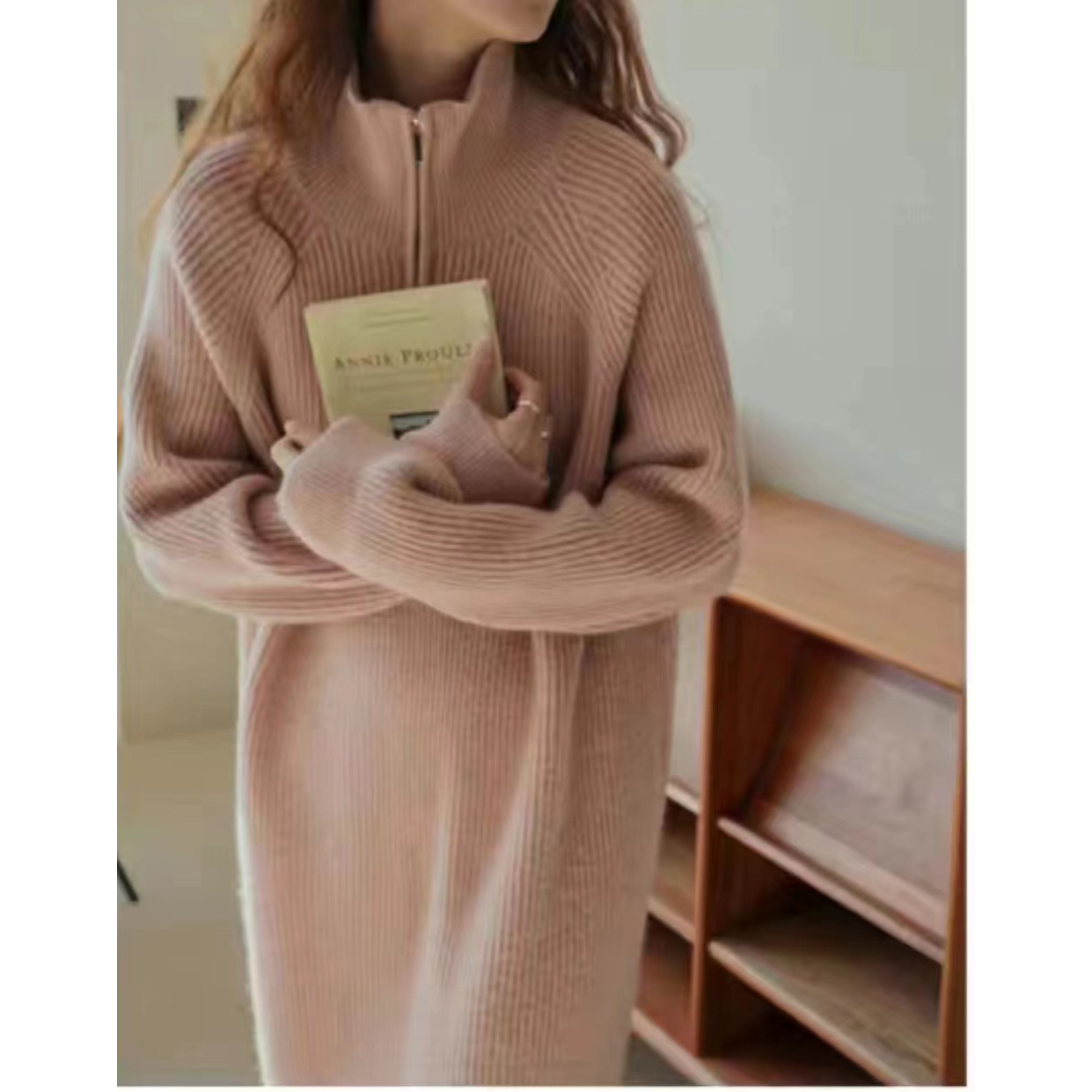 660秋冬2025新款韩版针织连衣裙保暖显瘦中长款打底裙立领毛衣裙