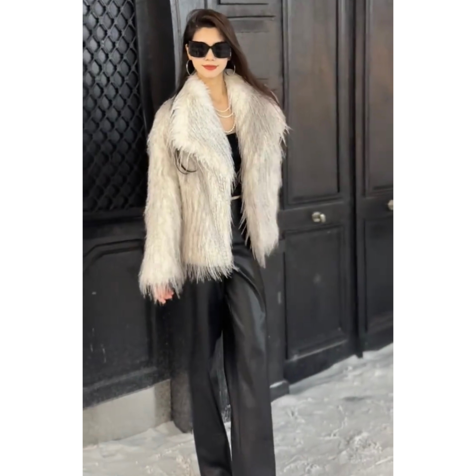 3152-蓬松高密度环保毛高级感秋冬加厚编织层次设计感毛毛外套