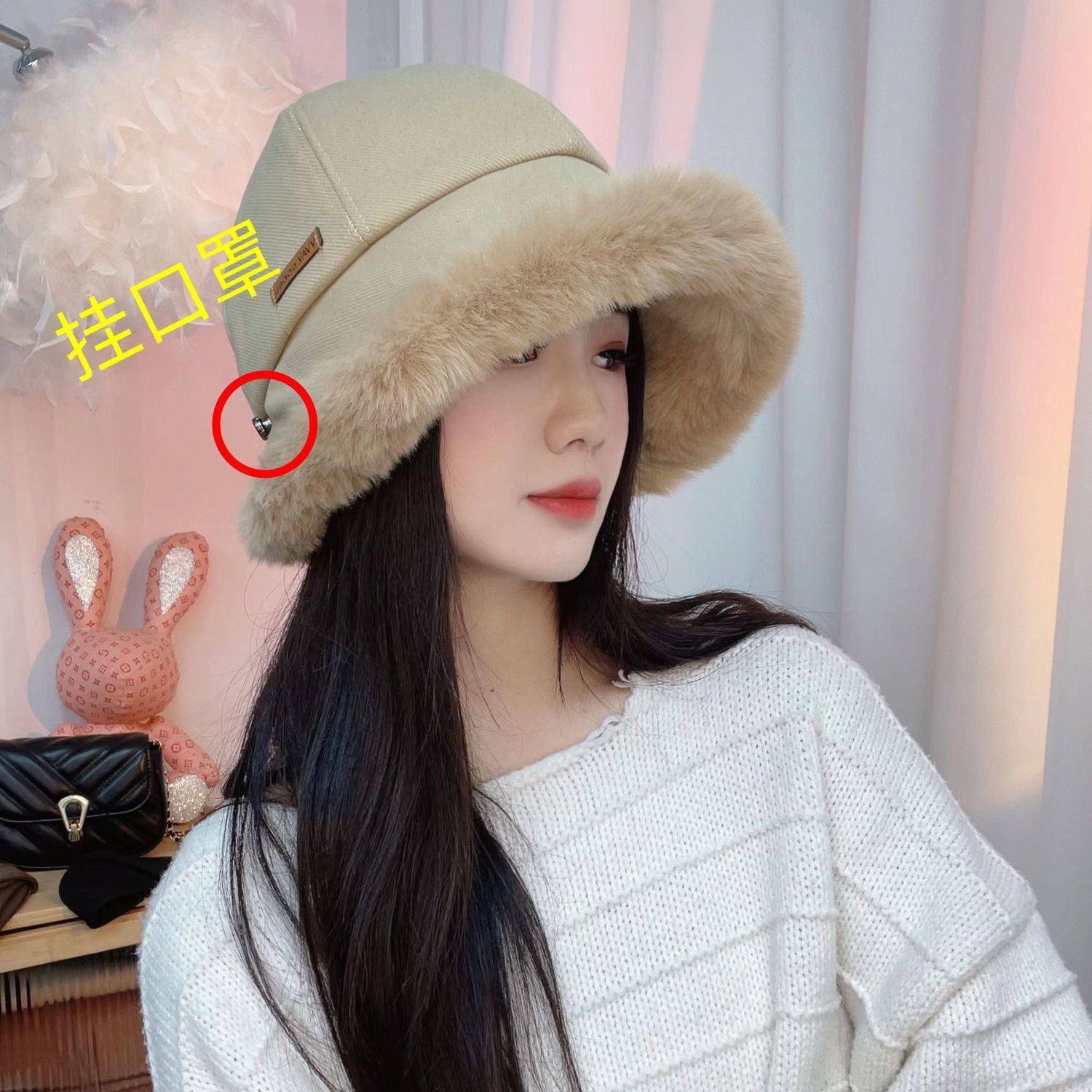 渔夫帽女2023秋冬加绒加厚盆帽大头围显脸小可调节保暖护耳鱼夫帽