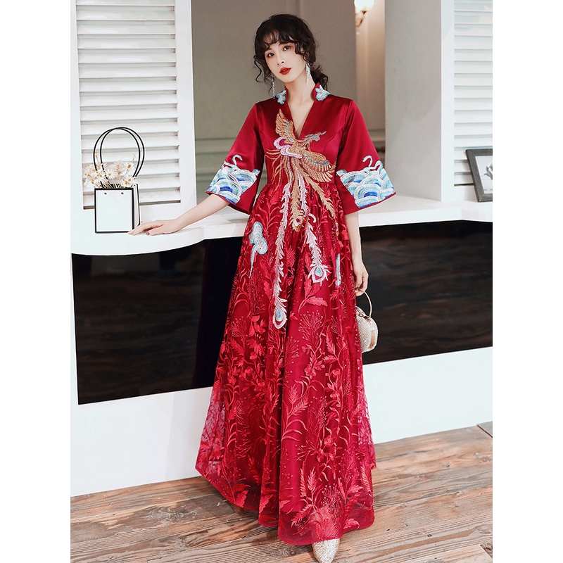 中式敬酒服新娘2025新款国风酒红色孕妇大码胖mm遮肚子结婚礼服女