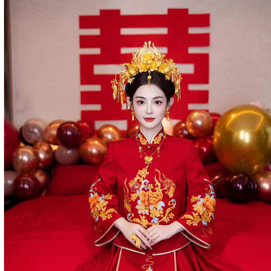 11995ETE金色凤冠复古宫廷轻奢婚礼大气秀禾服龙凤褂古装新娘头饰