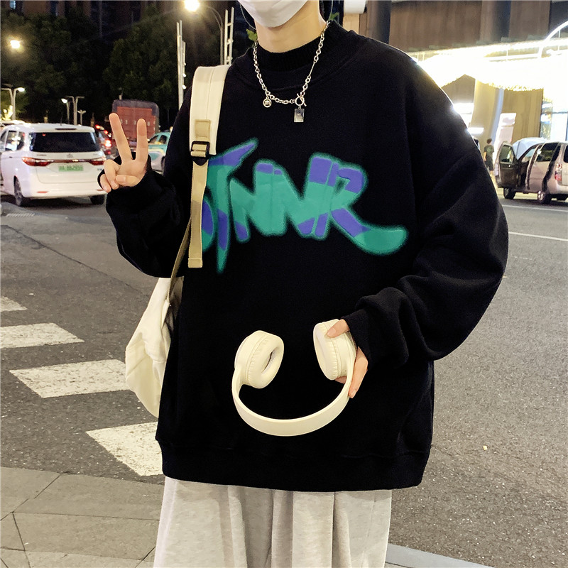 半高领卫衣男士秋冬季青少年潮牌加绒加厚打底衫潮流港风宽松上衣