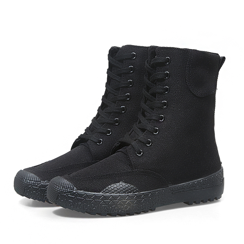 黑色作训鞋高帮解放鞋男士耐磨劳保鞋女胶鞋透气帆布鞋训练保安鞋