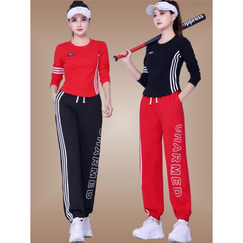 杨丽萍广场舞服装秋季螺纹棉长袖运动健身套装女跳曳步舞衣服新款