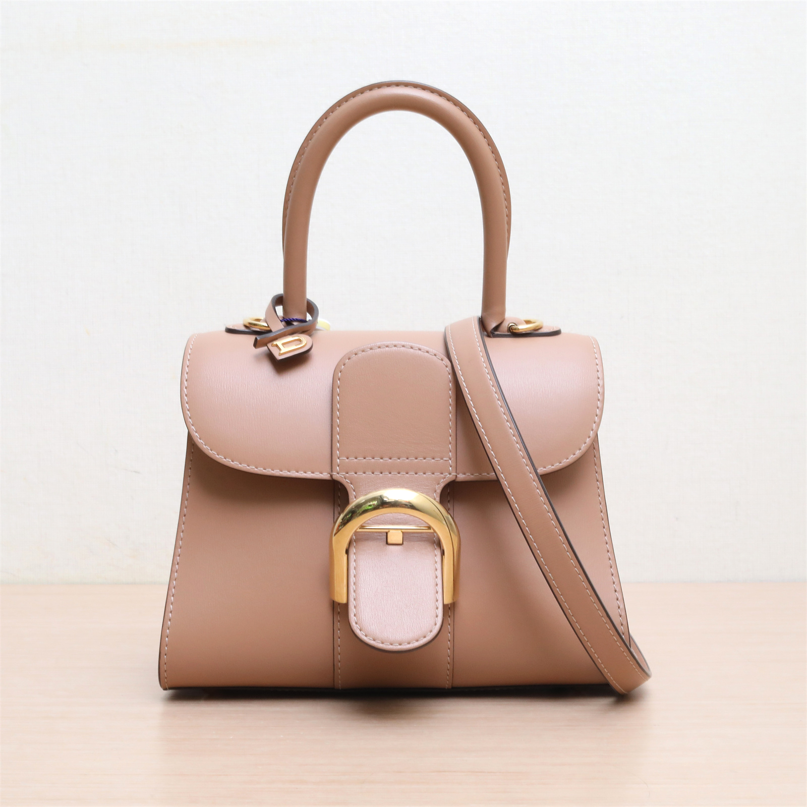 99新  【莎莎精选】德尔沃 BOX皮 Brillant MINI 奶茶 金扣包187365