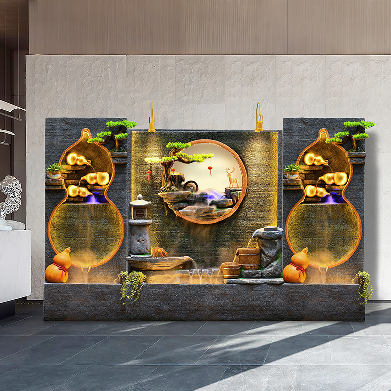 水幕墙流水屏风办公室内外隔断玄关假山背景庭院喷泉景观装饰摆件