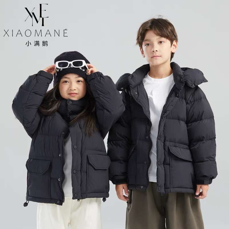 2024新款羽绒服女童短款面包服男女童脱帽保暖羽绒服外套