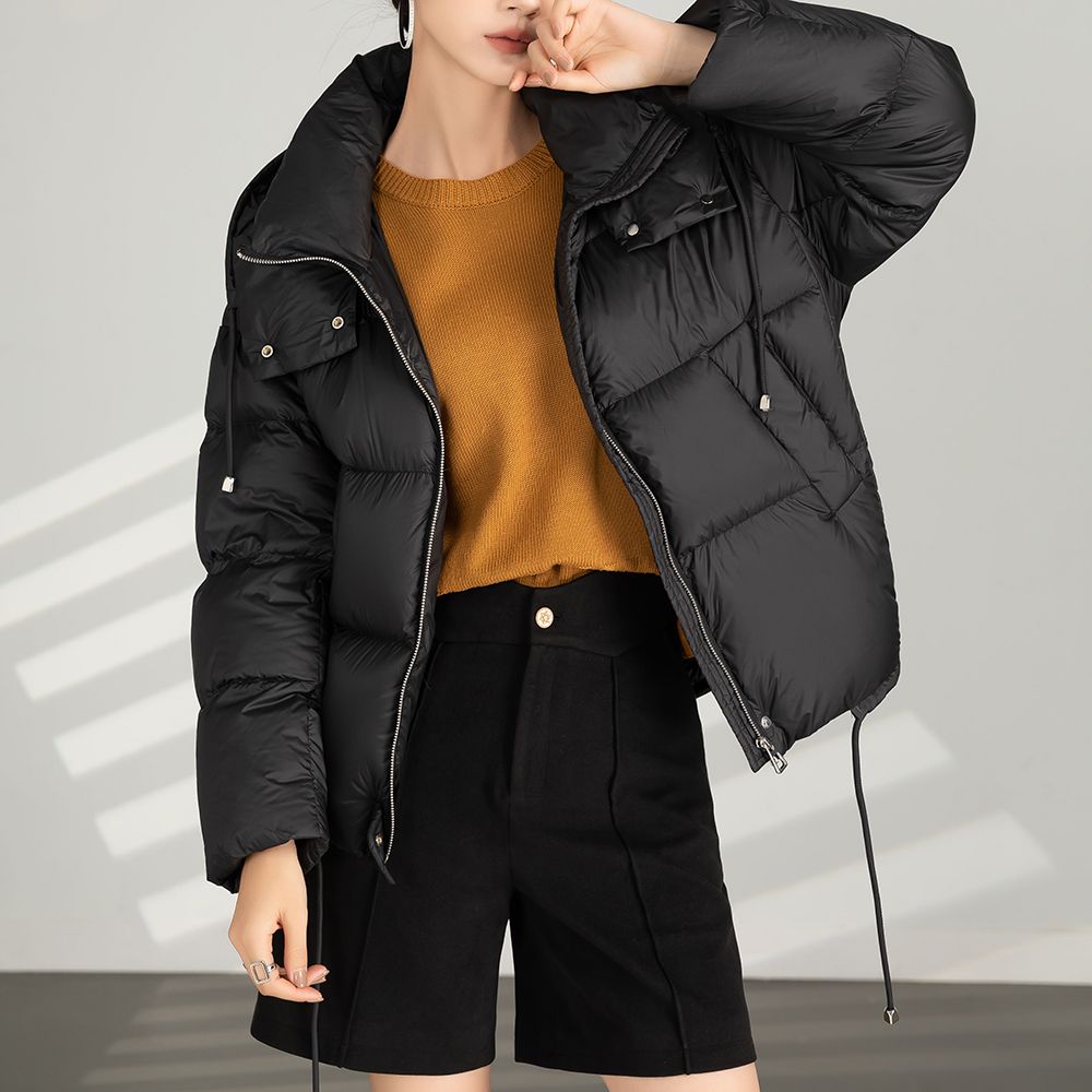 X23001【七七】鸭绒复古洋气减龄连帽蓬松保短款羽绒服3D