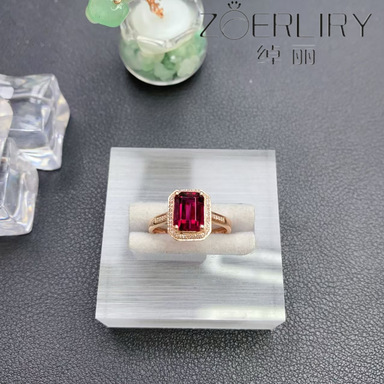 绰丽珠宝18k镶嵌钻石天然碧玺戒指 主石 ：1.92克拉