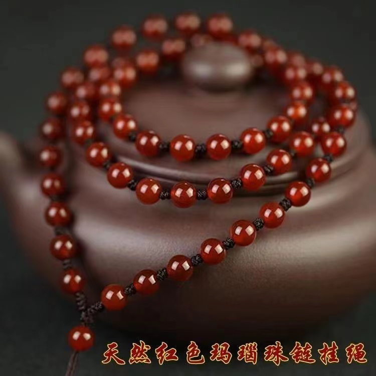 天然红色玛瑙珠链挂绳卡8m佩戴挂件吊坠挂绳