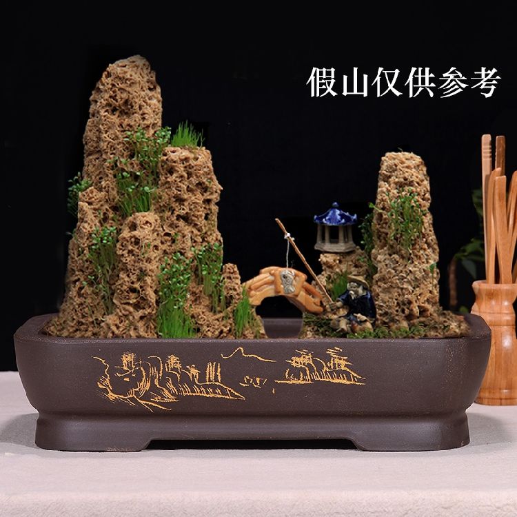 紫砂特大号长方形假山上水石造景盆阳台花卉绿植老桩种菜多肉拼盘