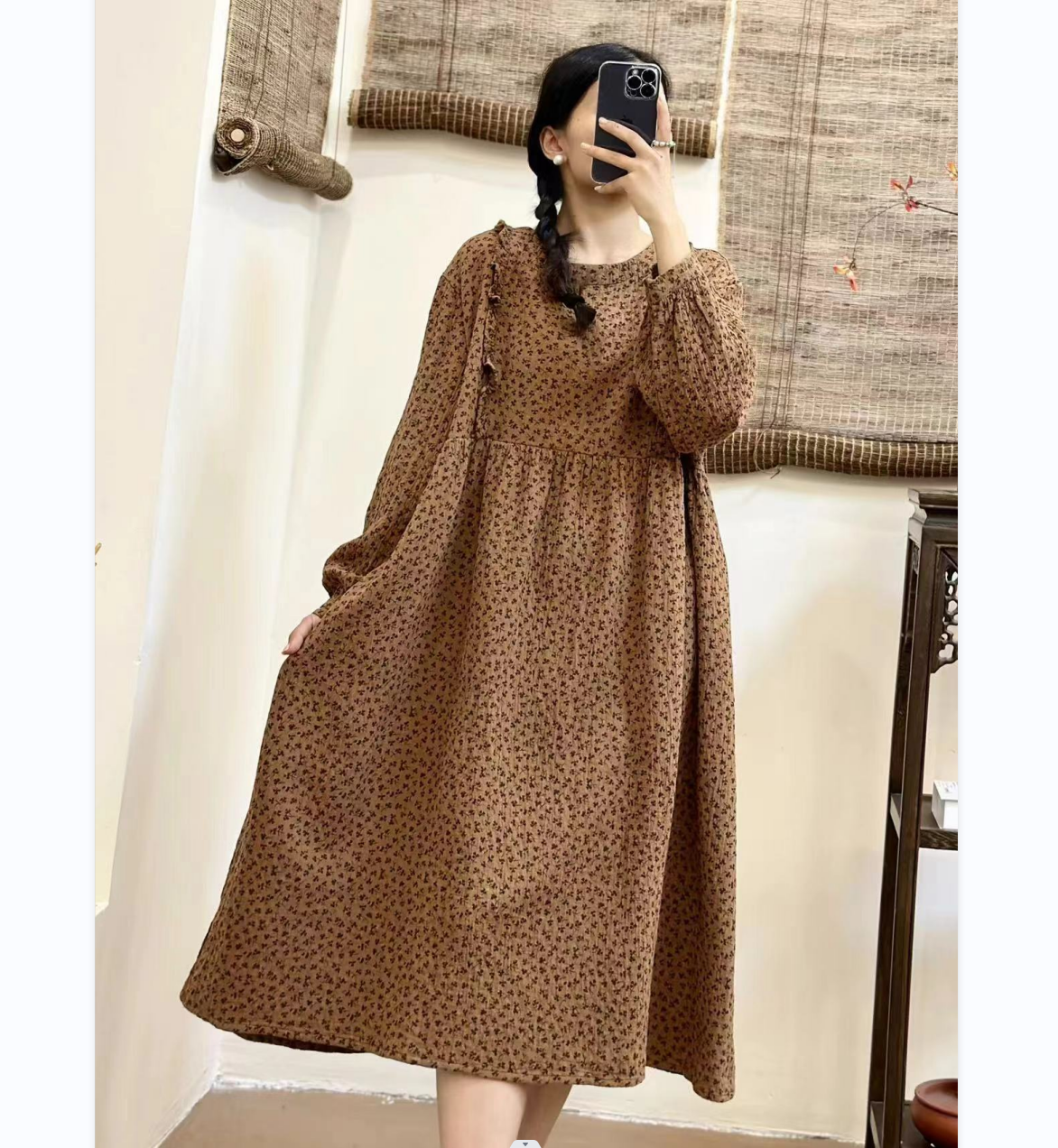 新中式复古碎花木耳边宽松连衣裙休闲时尚气质显瘦百搭韩版针织裙