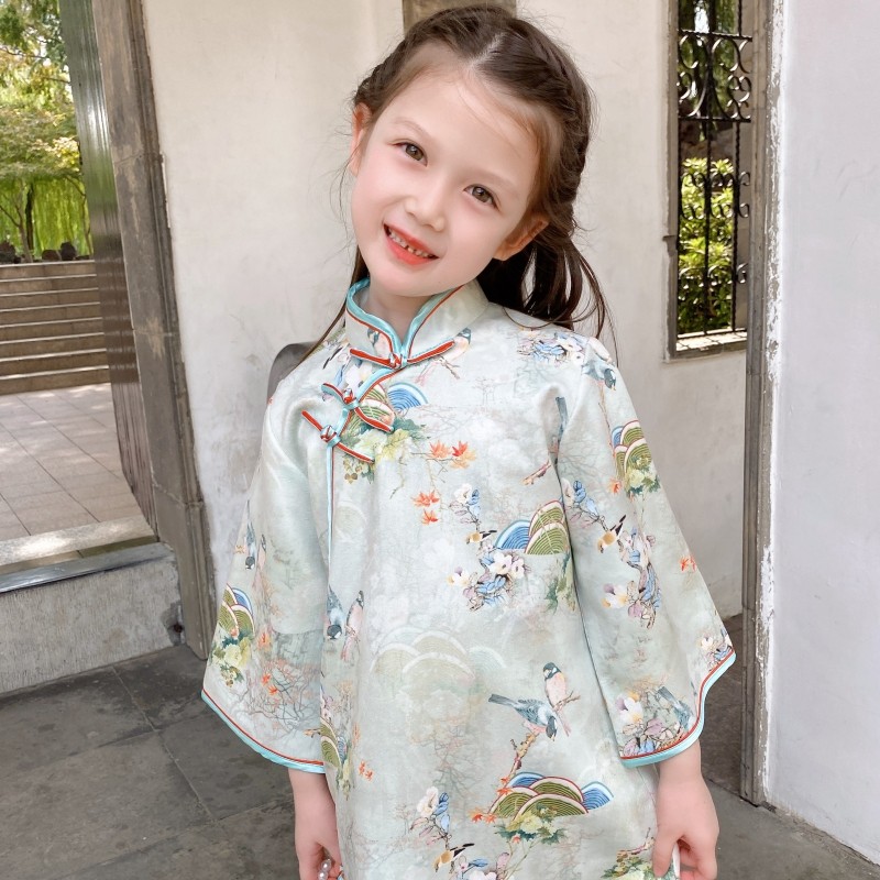 女童旗袍秋季新款改良唐装外套宝宝长袖连衣裙中国风儿童汉服女孩