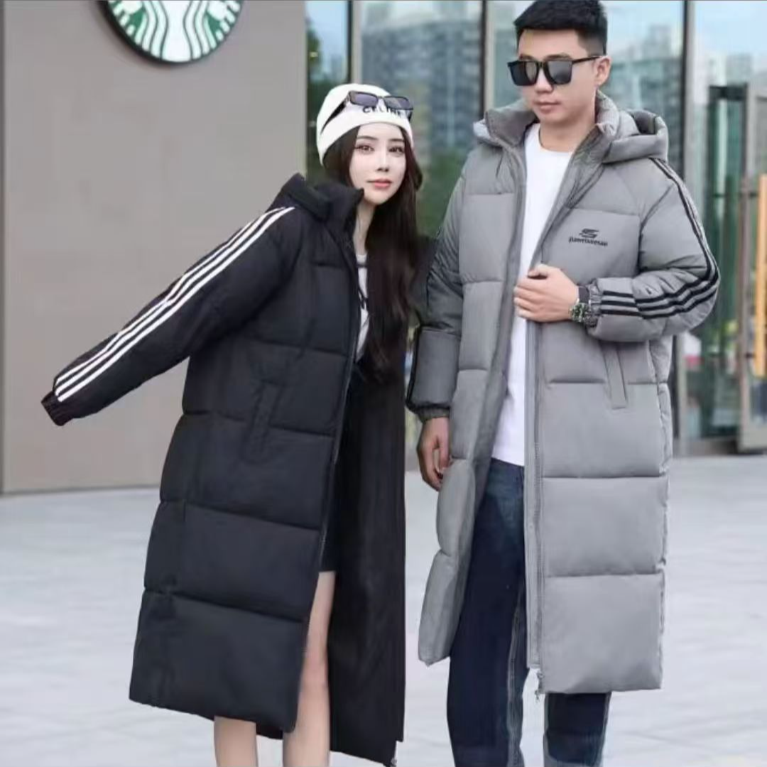 新款潮流男女同款冬季加厚长宽情侣装过膝棉服外套