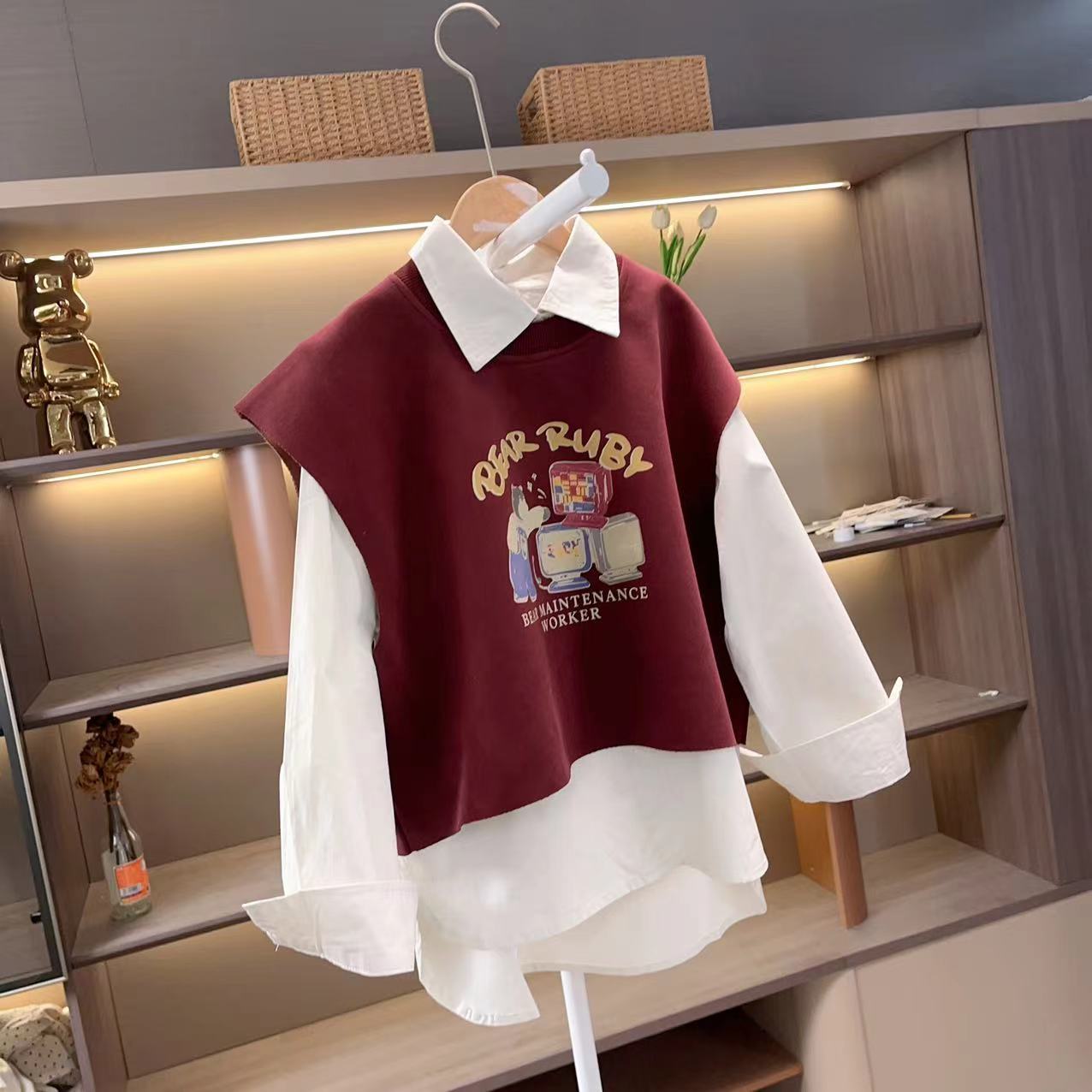 2025童装女童针织马甲衬衫套装春秋新款中大童韩版两件套潮