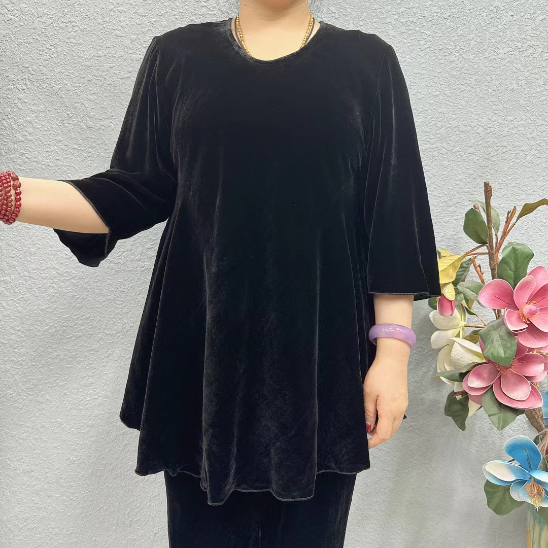 P1-8832纯色款大码植绒短衫妈妈装婆婆装