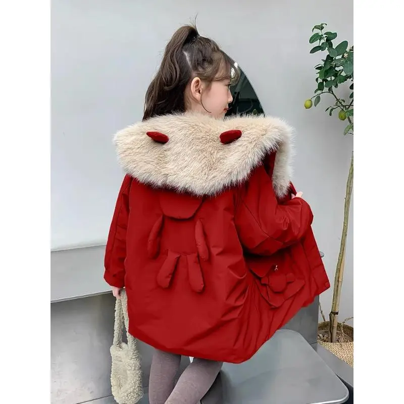 【专柜品质】女童2023新款派克服儿童秋冬加绒加厚红色年服外套潮