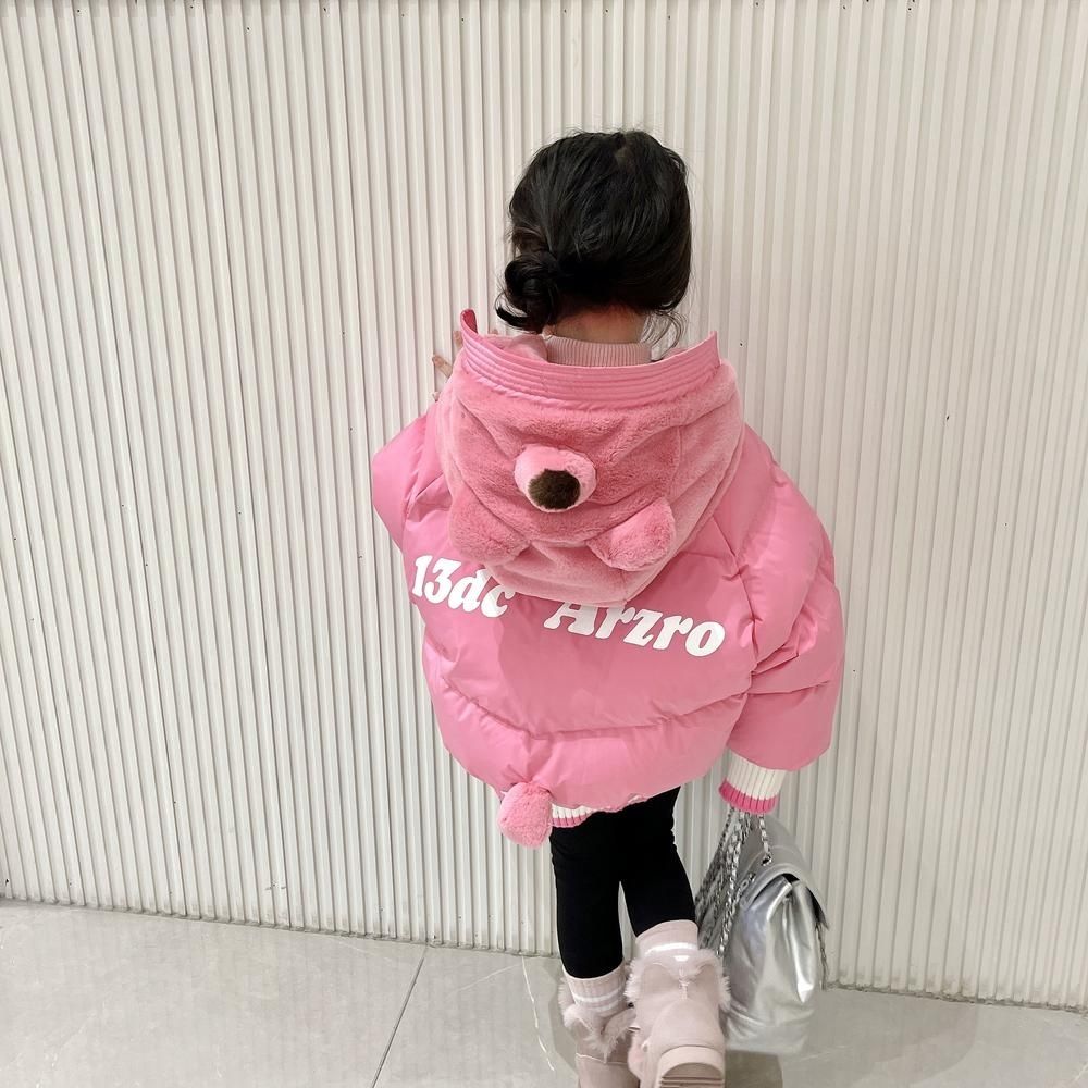 男女童冬季时尚新款小众设计感小熊可爱连帽棉服加厚保暖外套潮