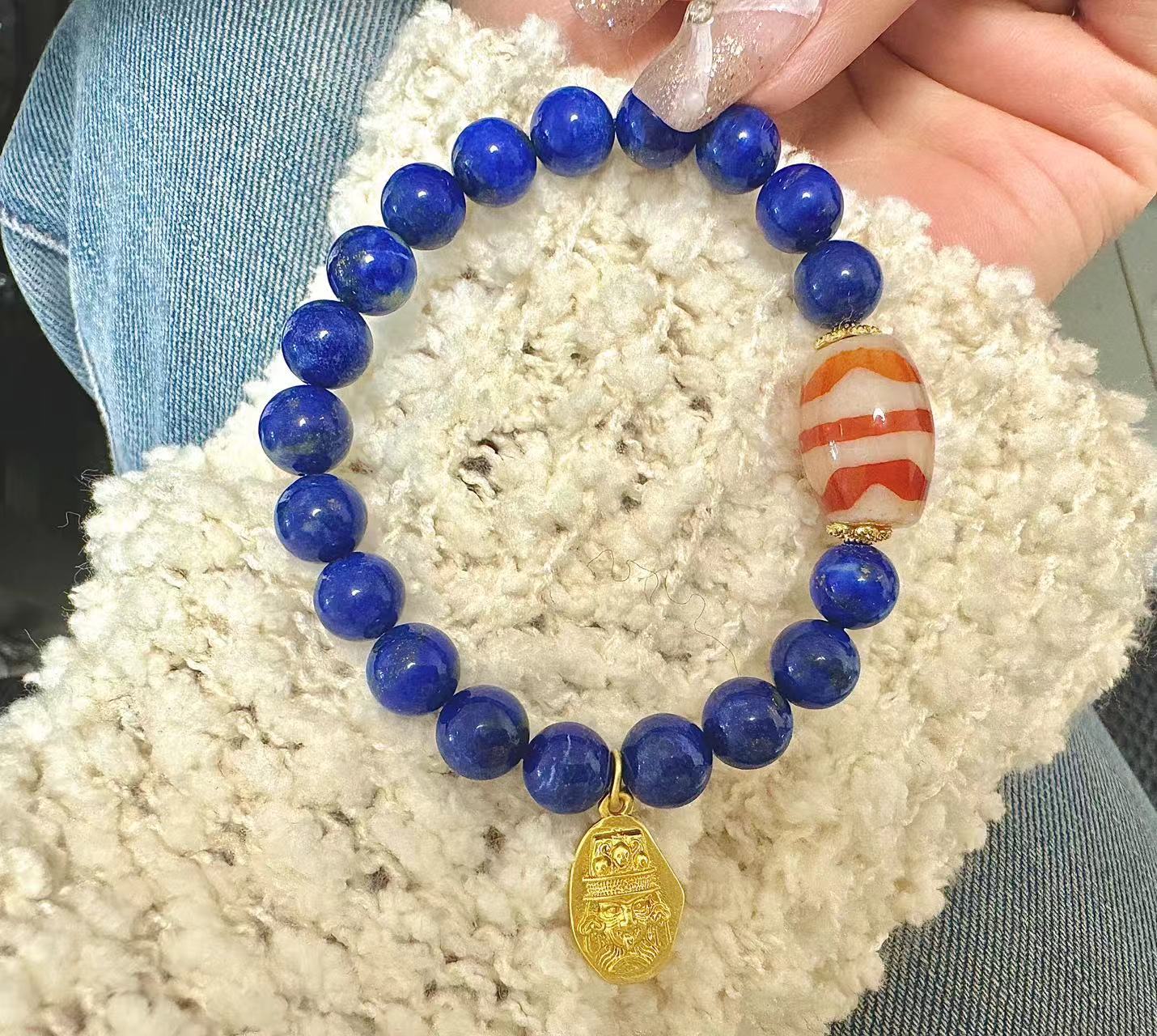 【灰姑娘原创】青金石红肉水纹达洛T珠手串M6087