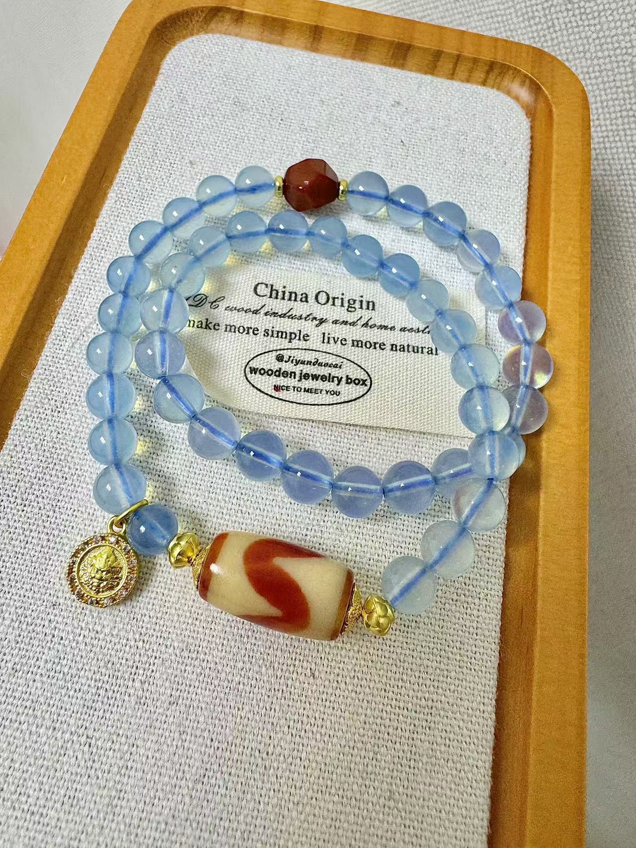 【灰姑娘原创】海蓝宝虎牙双圈手串M6264