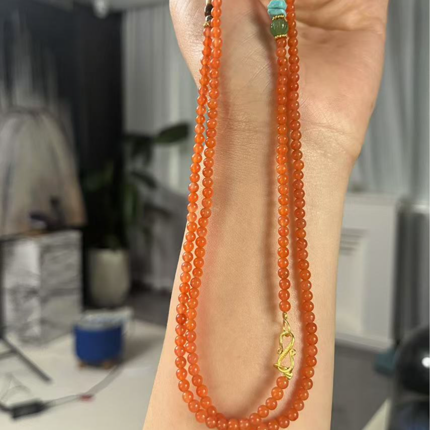 天然冰红南红多圈长链设计款轻奢珠宝